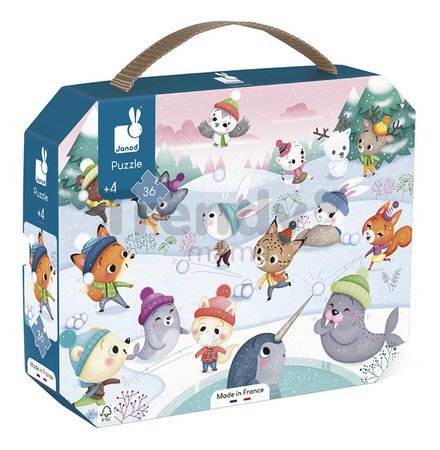 Puzzle v kufríku Párty na snehu Snow Party Janod 36 dielov od 4 rokov