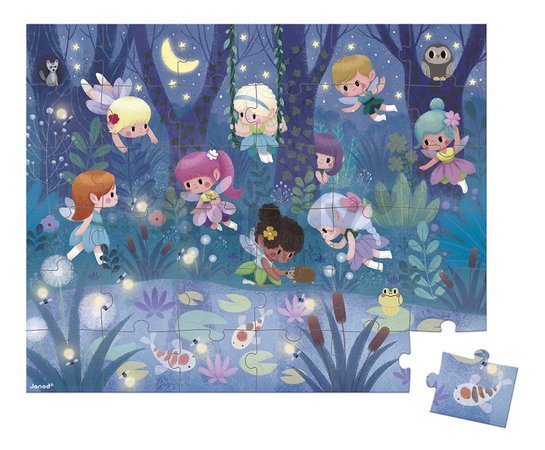 Puzzle v kufríku Nočné víly Fairies And Waterlilies Janod 36 dielov od 4 rokov