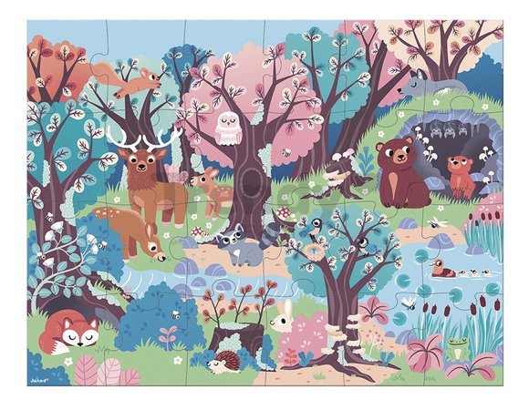 Puzzle svietiace v tme Les Magic Forest Janod s čarovnou lampou 24 dielov