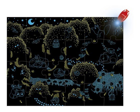 Puzzle svietiace v tme Les Magic Forest Janod s čarovnou lampou 24 dielov