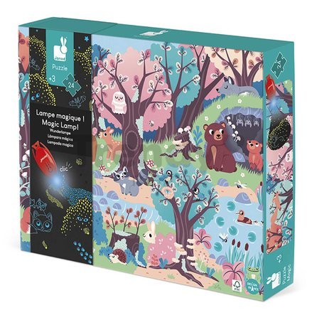 Puzzle svietiace v tme Les Magic Forest Janod s čarovnou lampou 24 dielov