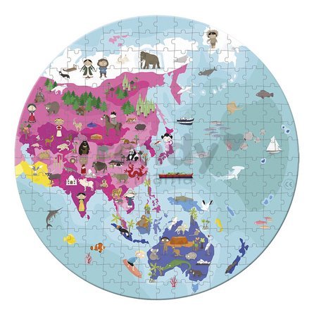 Puzzle v kufríku Zemeguľa World Janod obojstranné okrúhle 208 dielov od 7 rokov
