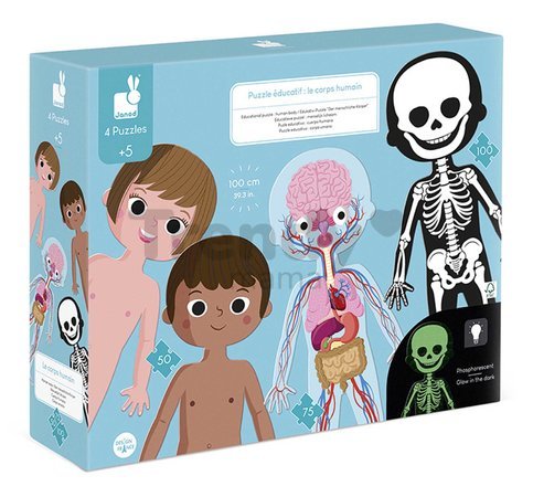 Vzdelávacie puzzle Ľudské telo Educational Puzzle Human Body Janod 50-75-100 dielov od 5 rokov