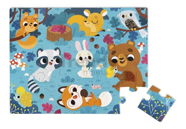 Senzorické puzzle Lesné zvieratká Tactile Puzzle Forest Animals Janod na rozvoj hmatu 20 dielov od 24 mes