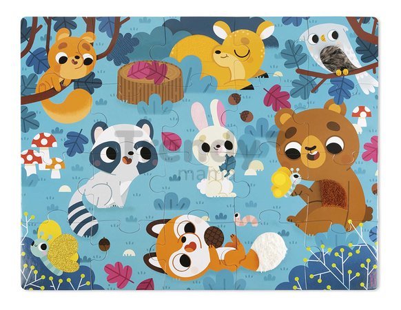 Senzorické puzzle Lesné zvieratká Tactile Puzzle Forest Animals Janod na rozvoj hmatu 20 dielov od 24 mes