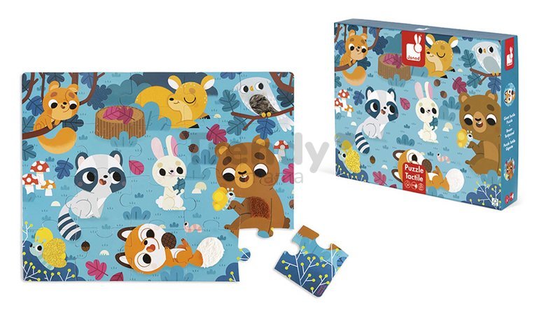 Senzorické puzzle Lesné zvieratká Tactile Puzzle Forest Animals Janod na rozvoj hmatu 20 dielov od 24 mes