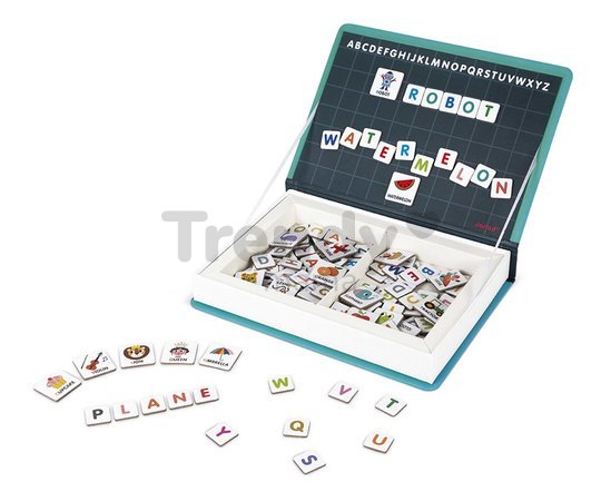 Magnetická kniha Anglická abeceda English Alphabet Magnetibook Janod 26 ilustrovaných magnetiek a 116 písmen