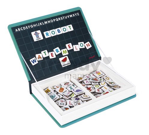 Magnetická kniha Anglická abeceda English Alphabet Magnetibook Janod 26 ilustrovaných magnetiek a 116 písmen