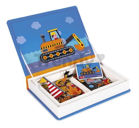 Magnetická kniha Dopravné prostriedky Racers Magnetibook Janod 50 magnetiek a 18 šablón