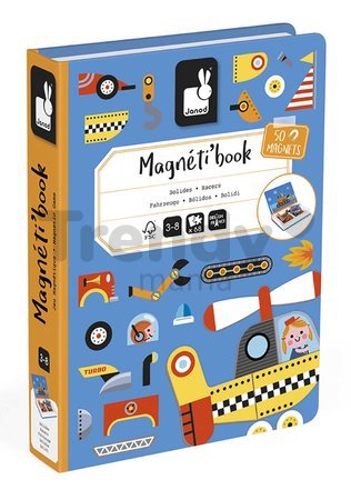 Magnetická kniha Dopravné prostriedky Racers Magnetibook Janod 50 magnetiek a 18 šablón