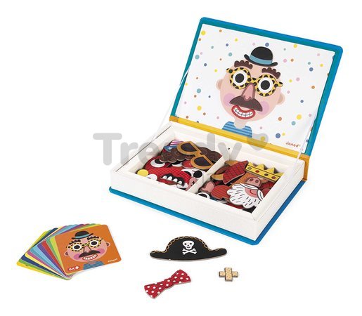 Magnetická kniha Zábavné tváre chlapci Boy's Crazy Faces Magnetibook Janod 70 magnetiek a 12 šablón