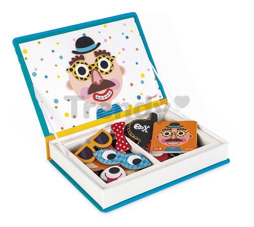 Magnetická kniha Zábavné tváre chlapci Boy's Crazy Faces Magnetibook Janod 70 magnetiek a 12 šablón