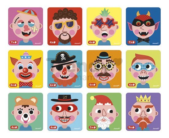 Magnetická kniha Zábavné tváre chlapci Boy's Crazy Faces Magnetibook Janod 70 magnetiek a 12 šablón