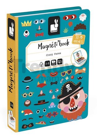 Magnetická kniha Zábavné tváre chlapci Boy's Crazy Faces Magnetibook Janod 70 magnetiek a 12 šablón