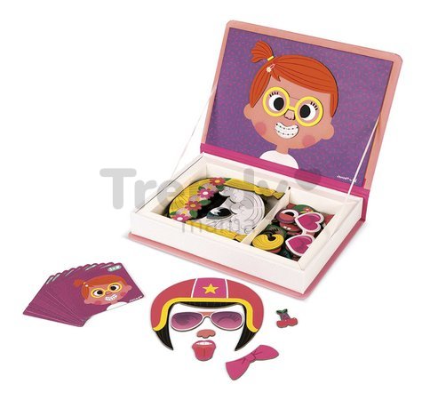 Magnetická kniha Zábavné tváre dievčatá Girl's Crazy Faces Magnetibook Janod 55 magnetiek a 10 šablón