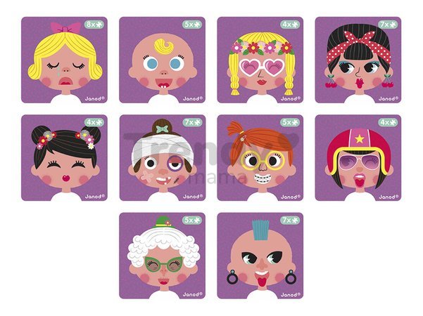 Magnetická kniha Zábavné tváre dievčatá Girl's Crazy Faces Magnetibook Janod 55 magnetiek a 10 šablón