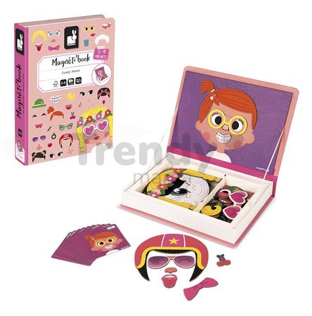 Magnetická kniha Zábavné tváre dievčatá Girl's Crazy Faces Magnetibook Janod 55 magnetiek a 10 šablón