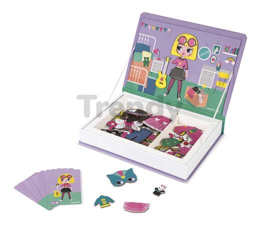 Magnetická kniha Dievčenské oblečenie Girl's Costumes Magnetibook Janod 46 magnetiek a 8 šablón