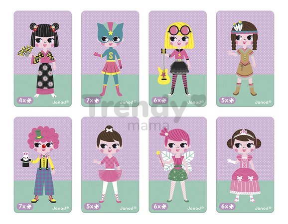Magnetická kniha Dievčenské oblečenie Girl's Costumes Magnetibook Janod 46 magnetiek a 8 šablón