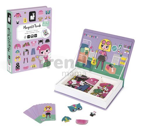 Magnetická kniha Dievčenské oblečenie Girl's Costumes Magnetibook Janod 46 magnetiek a 8 šablón