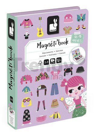 Magnetická kniha Dievčenské oblečenie Girl's Costumes Magnetibook Janod 46 magnetiek a 8 šablón