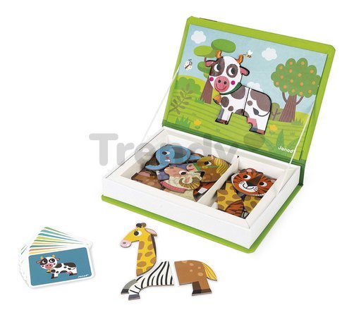 Magnetická kniha Zvieratká Animals Magnetibook Janod 30 magnetiek a 10 šablón