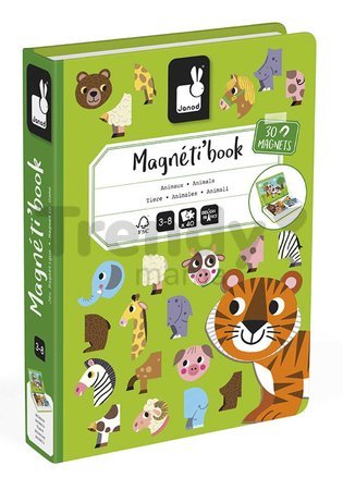 Magnetická kniha Zvieratká Animals Magnetibook Janod 30 magnetiek a 10 šablón