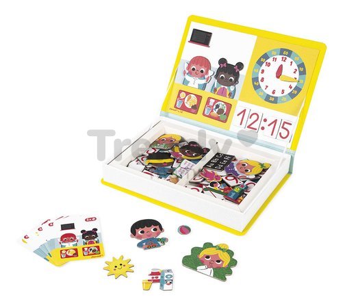 Magnetická kniha Hodiny Learn To Tell the Time Magnetibook Janod 75 magnetiek a 16 šablón
