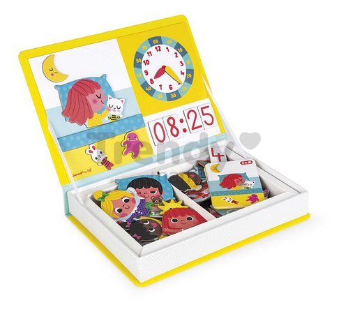Magnetická kniha Hodiny Learn To Tell the Time Magnetibook Janod 75 magnetiek a 16 šablón
