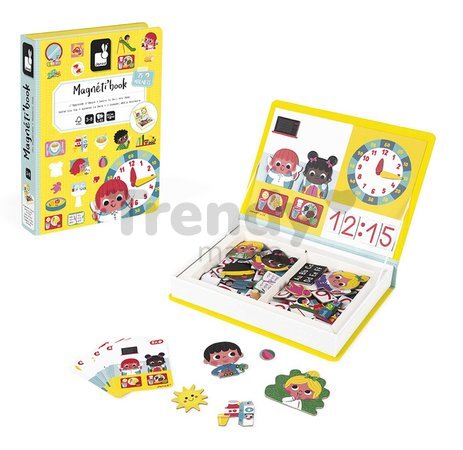 Magnetická kniha Hodiny Learn To Tell the Time Magnetibook Janod 75 magnetiek a 16 šablón
