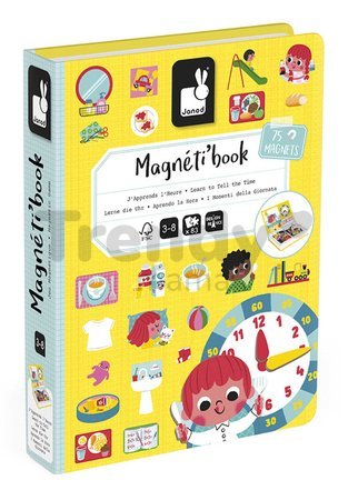Magnetická kniha Hodiny Learn To Tell the Time Magnetibook Janod 75 magnetiek a 16 šablón