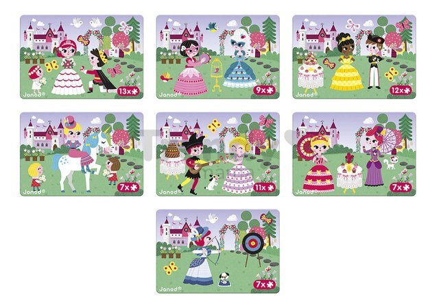 Magnetická kniha Princezné Princesses Magnetibook Janod 55 magnetiek a 7 šablón