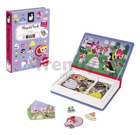 Magnetická kniha Princezné Princesses Magnetibook Janod 55 magnetiek a 7 šablón