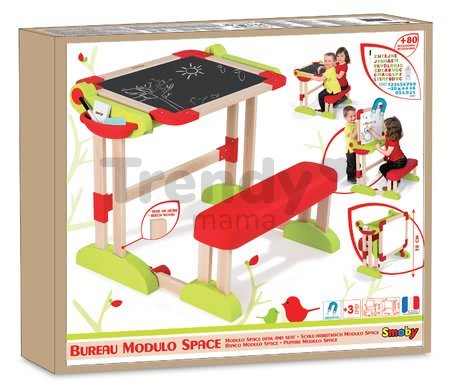 Drevená školská lavica Modulo Space Smoby obojstranná skladacia s 80 doplnkami