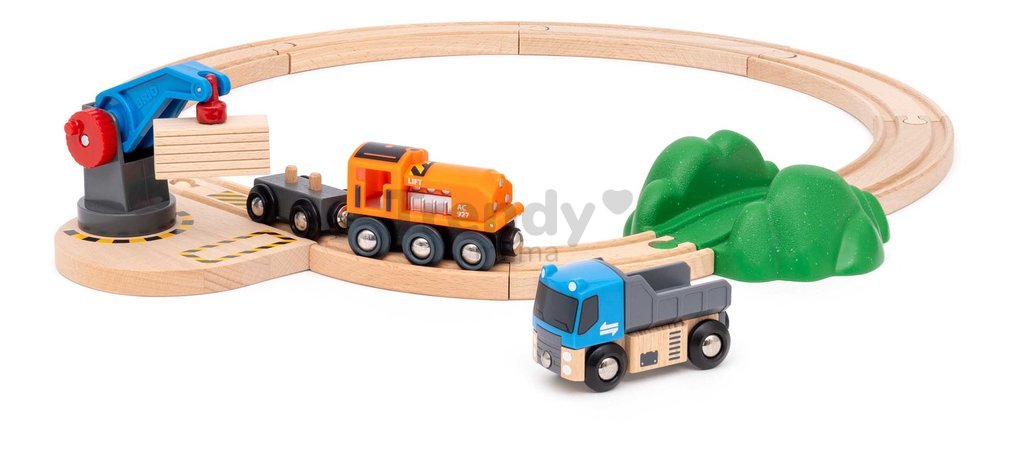 Drevená vláčikodráha s magnetickým žeriavom Štartovacia sada Starter Lift & Load Set BRIO 14 dielov s autíčkom a nákladným vlakom od 3 rokov BRIO0288 