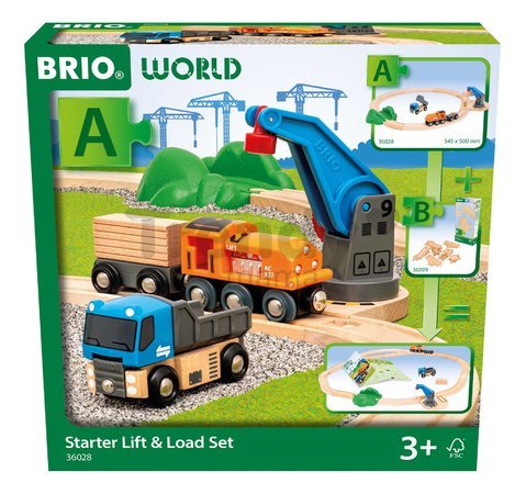 Drevená vláčikodráha s magnetickým žeriavom Štartovacia sada Starter Lift & Load Set BRIO 14 dielov s autíčkom a nákladným vlakom od 3 rokov BRIO0288 
