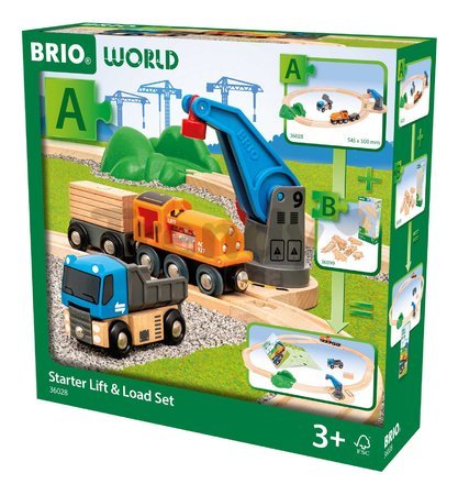 Drevená vláčikodráha s magnetickým žeriavom Štartovacia sada Starter Lift & Load Set BRIO 14 dielov s autíčkom a nákladným vlakom od 3 rokov BRIO0288 