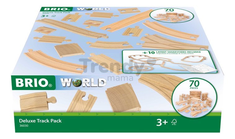 Náhradné diely pre vláčikodráhu Deluxe Track Pack BRIO 70 dielov koľajníc s výhybkami a ukončením trate
