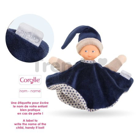 Bábika na maznanie Tidoudou Navy Blue Starry Dreams Mon Doudou Corolle z extra jemného textilu s modrými očami 17 cm od 0 mes