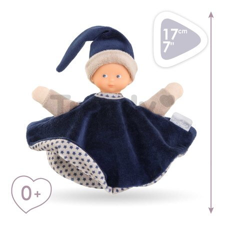 Bábika na maznanie Tidoudou Navy Blue Starry Dreams Mon Doudou Corolle z extra jemného textilu s modrými očami 17 cm od 0 mes