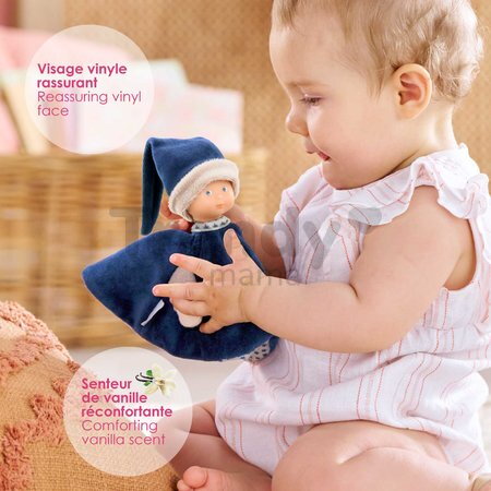 Bábika na maznanie Tidoudou Navy Blue Starry Dreams Mon Doudou Corolle z extra jemného textilu s modrými očami 17 cm od 0 mes