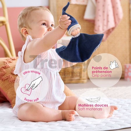 Bábika na maznanie Tidoudou Navy Blue Starry Dreams Mon Doudou Corolle z extra jemného textilu s modrými očami 17 cm od 0 mes
