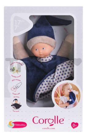 Bábika na maznanie Tidoudou Navy Blue Starry Dreams Mon Doudou Corolle z extra jemného textilu s modrými očami 17 cm od 0 mes