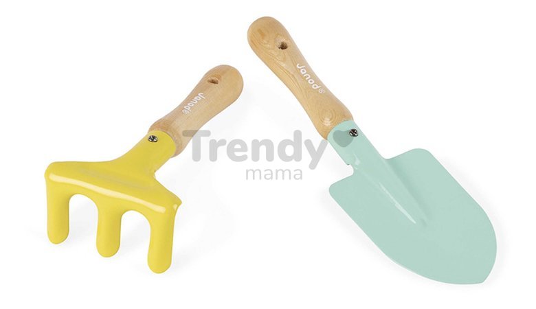 Sada záhradného náradia Little Gardener Playset Happy Garden Janod hrabličky rýľ krhlička a rukavice