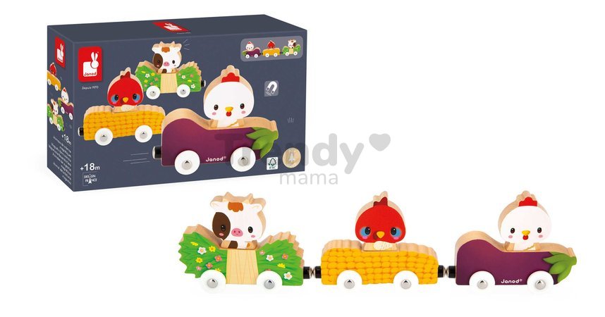 Drevený magnetický vláčik Zvieratká z farmy Magnetic Farm Animals Janod od 18 mes