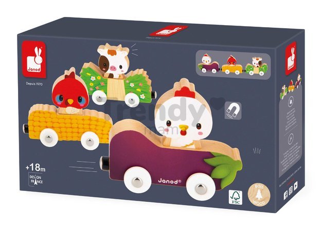 Drevený magnetický vláčik Zvieratká z farmy Magnetic Farm Animals Janod od 18 mes