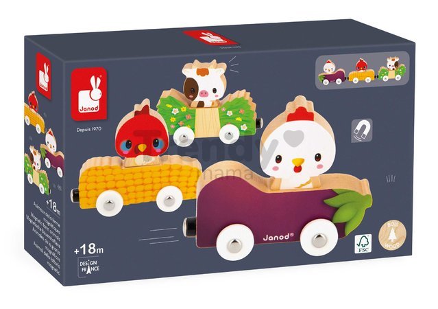 Drevený magnetický vláčik Zvieratká z farmy Magnetic Farm Animals Janod od 18 mes