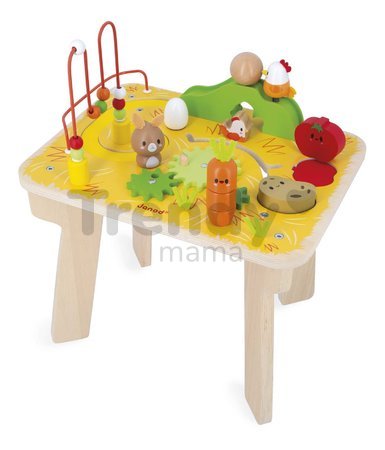 Drevený didaktický stolík s aktivitami Farma Wooden Farm Activity Table Janod 7 aktivít od 12 mes