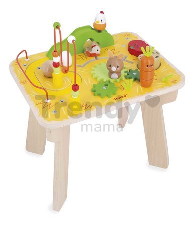 Drevený didaktický stolík s aktivitami Farma Wooden Farm Activity Table Janod 7 aktivít od 12 mes