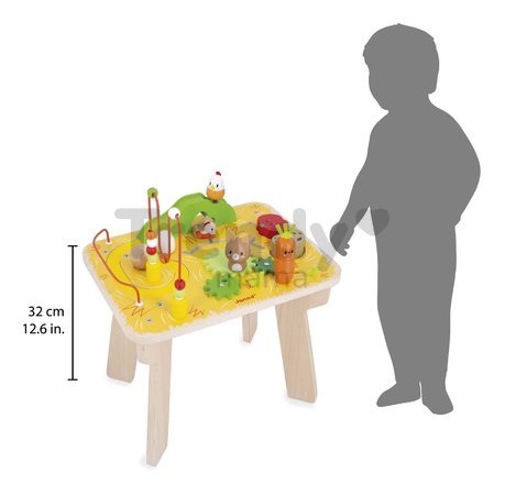 Drevený didaktický stolík s aktivitami Farma Wooden Farm Activity Table Janod 7 aktivít od 12 mes